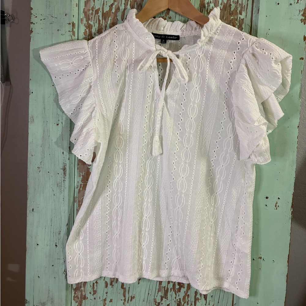 Women’s white Zoey & Leelo eyelet blouse
